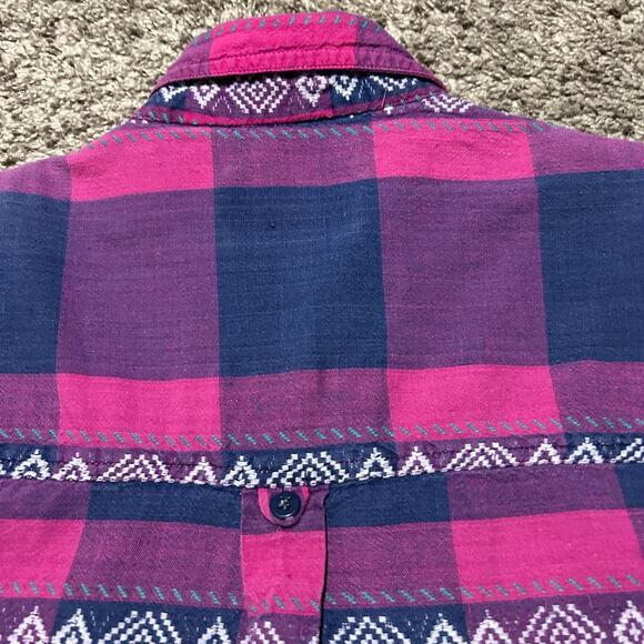 Vintage 80s Button Up Shirt Plaid Check Geometric Striped Cotton Womens 20W - Picture 6 of 7